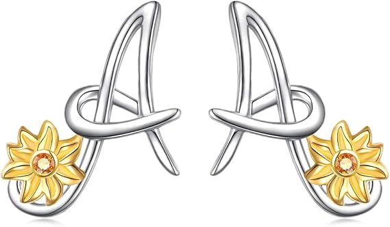 Amazon スターリングシルバー ゴールドトーン ひまわり イニシャル 26文字 スクリプト 名前 アルファベット A Z ミニスタッドピアス ピアス 通販
