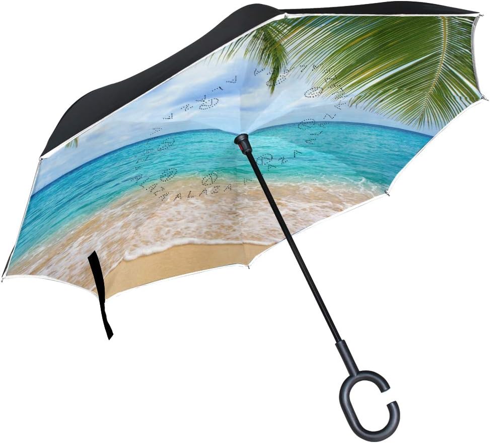 With C Shaped Handle For Car Windproof Patio Umbrella Sea Beach Palm Sky Tree Leaf Outdoor Umbrella Reverse Umbrella Chiefs Amazon Co Uk Luggage