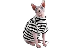 KITIPCOO Sphynx Hairless Cat Red Stripe Breathable Summer Cotton T-Shirts Pet Clothes,Round Collar Vest Kitten Shirts Sleeveless, Cats & Small Dogs Apparel (XL (8.8-11 lbs), Black Stripe)
