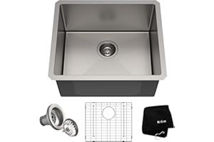 Kraus KHU101-21 Standart PRO 16 Gauge Undermount Single Bowl Set (4 Item Bundle: Sink, Bottom Grid, Drain Assembly, Kitchen Towel), 21 Inch, Stainless Steel