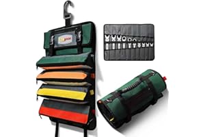 Faoyoon Roll Up Tool Bag, Heavy Duty Tool Roll Bag, Roll Up Bag with Portable Wrench Roll & Detachable Color Corded Tool Pouc