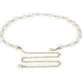 Linkidea Chain Belt for Women, Gold and White Faux Pearl Waistbands, 31.5-43 Inch Adjustable Body Decorate for Dresses, Party, Casual Wear, Fashion Jewelry Accessory