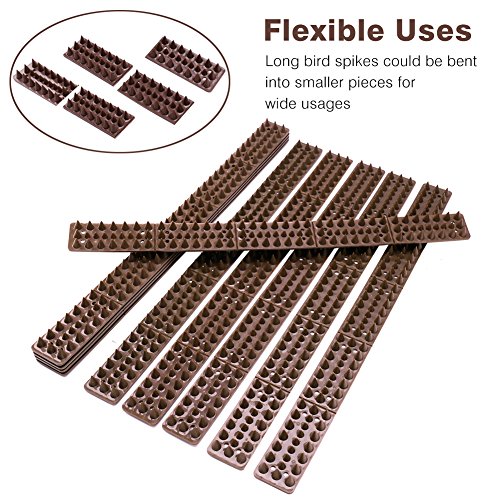 Bird Spikes for Pigeons Small Birds Critters - 16 Feet Bird Repellent Spikes Plastic Bird Deterrent Spikes Anti Bird Spikes Strips-Idea for Fences Walls Railings Sheds Roof(10 Strips)
