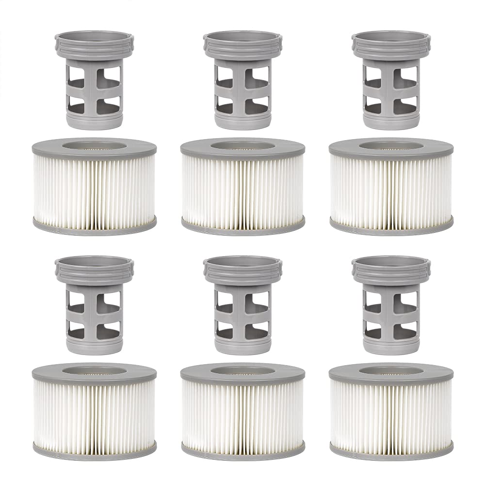 WuYan 6 Set of Hot Tub Spa Accessories for Mspa, Include 6pcs Replacement Screw-in Base Adaptor, 6pcs Inflatable Hot Spring Pool Filter