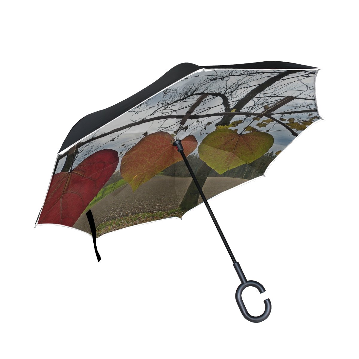 Double Reverse折りたたみ傘防風uv保護bigストレート傘車の雨アウトドアc型のハンドル Layer Wbsndb Leaves秋カラフルなクランプtransience Lose Inverted Umbrellas B07fv5z9pl ゴルフ傘 買取り実績