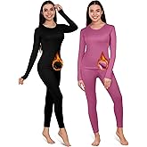 Patelai 2 Set Thermal Underwear Warm Fleece Lined Thermal Leggings and Womens Thermal Tops Base Layer for Winter Cold Weather