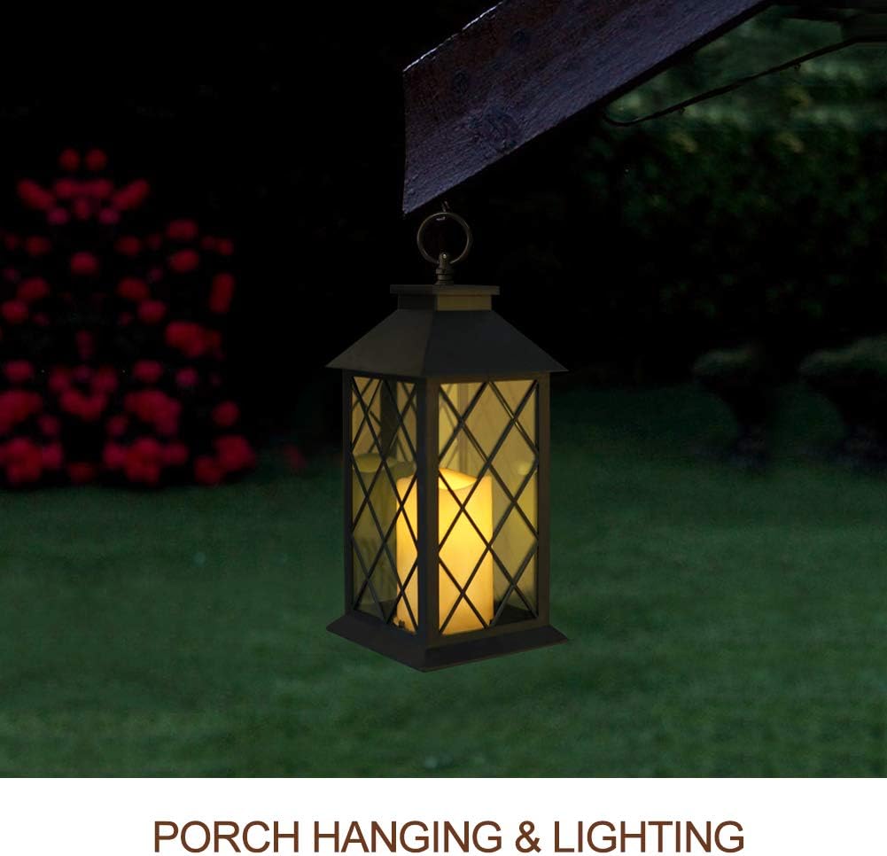 Bright Zeal 2-Pack 14" Vintage Candle Lantern With LED Flickering Flameless Candle (Black, 6hr Timer) - Battery Powered Candle Lantern Outdoor - Decorative Hanging Lantern For Patio - Tabletop Lantern: Home & Kitchen