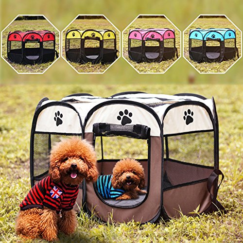 BIGWING Style Park Dog Cat Rabbit Pet Play Training Bedroom Foldable Washable Durable Octagon (L, Cream)