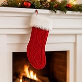 PUKUPIG Red Knit Christmas Stocking 18.5 Inch, Chunky Cable Design with Soft Faux Fur Cuff, Ideal for Fireplace, Mantel or Gift Decor