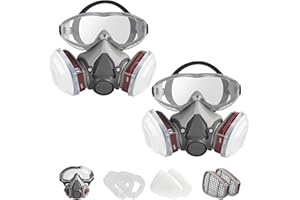Vunjar Respirator Mask with Filters 2 Pack - Half Face Respirator with Anti-Fog Goggles 6001 Paint Mask Reusable for Construction Chemical Sanding Dust Woodworking Spray Epoxy Resin Welding
