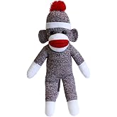 Plushland Adorable Sock Monkey, The Original Traditional Hand Knitted Stuffed Animal Toy Gift-for Kids, Babies, Teens, Girls and Boys Baby Doll Present Puppet (16'' Brown)