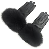 Sandy Ting Winter Women's Lambskin Leather Gloves with Fox Fur Trim Multicolor