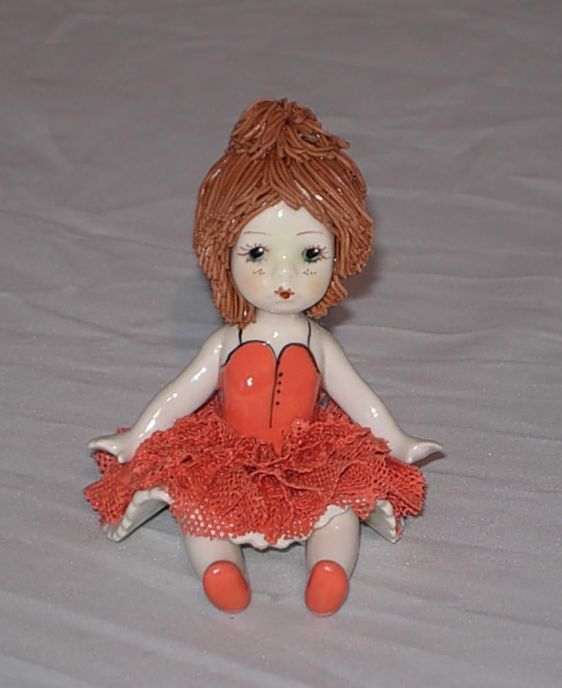 Zampiva Authentic Italian Vinatge Shelf Sitting Ballerina Doll in Red and Brown Hair Collectible Figurine