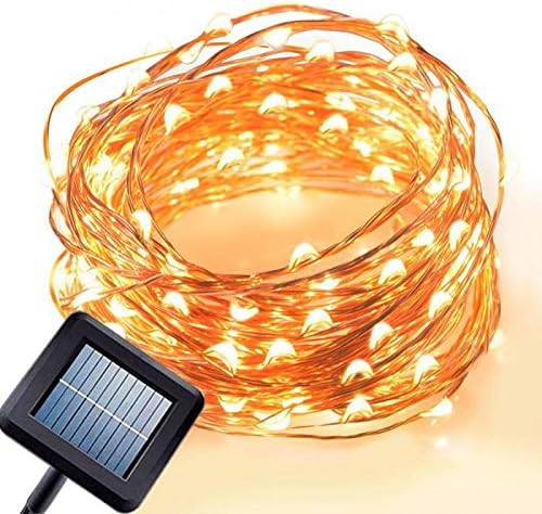 Solar Powered String Light, Fairy Decorative Starry String Lights, Copper Wire Lights Ambiance Lighting for Outdoor, Gardens, Homes, Dancing, Garden, Christmas Party (Warm White, 33ft, 100 LEDs)