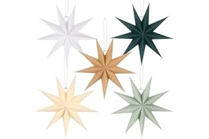 BestoFun 12 Inches 5 PCS Sage Green Paper Star Lanterns Hanging Stars Christmas Party Decorations Hanging Lampshade Christmas Wedding Birthday Christmas Home Party Decorations(9 Pointed)