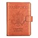 Vivefox RFID Leather Passport Holder Cover - Travel Passport Wallet Document Organizer Id Card Case (Brown- 1 (with Magnet Button))
