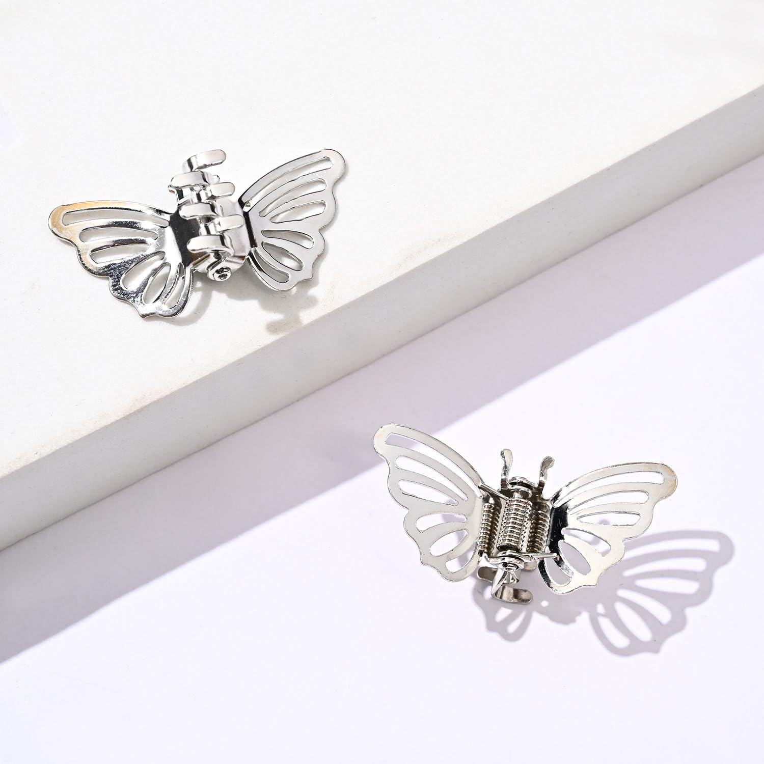 Pack of 10 Butterfly Hair Clips, Mini Hair Clips, Metal Hair Clips, Non-Slip Hair Clip, Non-Slip Handle, Small Jaw Clips for Girls and Women, Silver