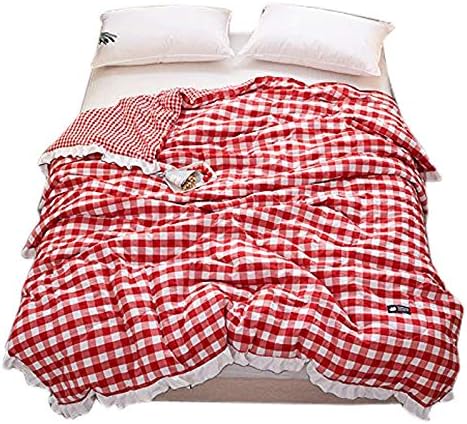 KFZ Childern Summer Quilt Comforter for Bed Set White Lacework No Pillow Covers JMLTwin Queen Size Princess Grid Stripe Modern Design for Girls Kids One Piece (Big Grid，Red White, Queen,78"x90")