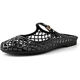 GRACESTRIDE Jelly Flats for Women Mesh Mary Jane Breathable Slides Comfortable Slip on Closed Rounded Toe Flat Sandals Summer Beach Slippers