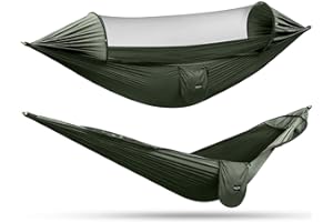 G4Free Large Camping Hammock with Mosquito Net 2 Person Pop-up Parachute Lightweight Hanging Hammocks Tree Straps Swing Hammo