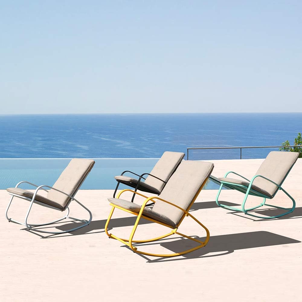 OC Orange-Casual Patio Furniture Rocking Chairs with Removable Paded Beige Cushion, Outdoor & Indoor Metal Rocker, Turquoise : Garden & Outdoor