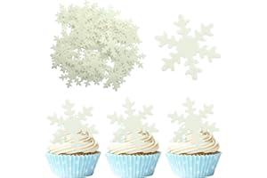 EPHLYN 50Pcs White Edible Snowflake Cupcake Toppers Snowflakes Cake Topper Decorations for Christmas Winter Holiday Frozen Theme Babyshower Birthday Wedding Party Supplies