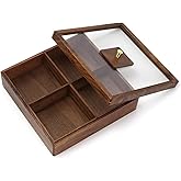 Koqye 4-Compartment Snack Tray with Lid - North American Walnut Serving Platter for Dry Fruits/Nuts/Candy, Multi-Purpose Party Food Storage Container