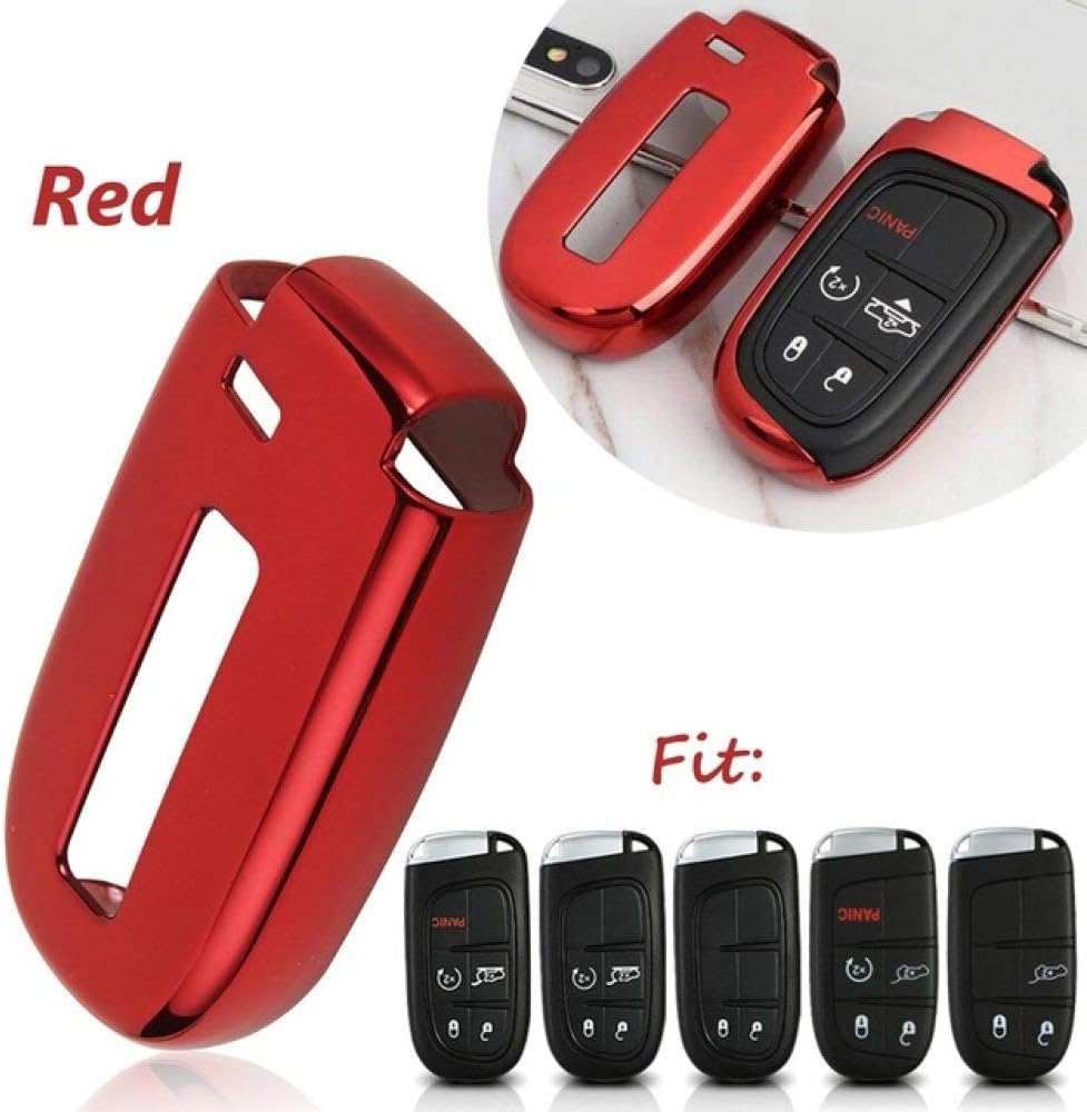 SJIUH Car Key Cover TPU Remote Smart Key Cover Fob Case Shell For Dodge Journey Charger for Jeep Renegade Grand Cherokee for Chrysler 200 300,Red