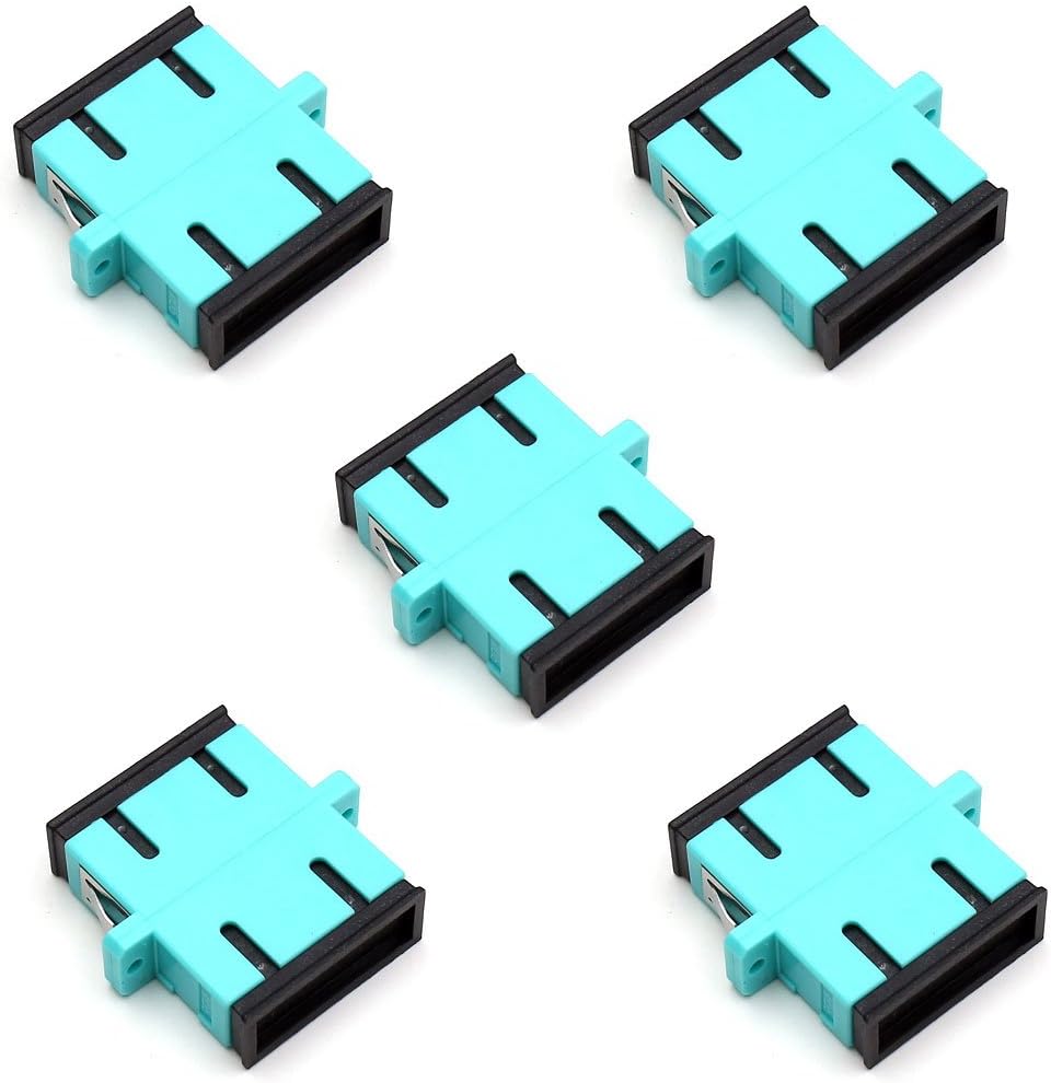 TEZONG SC/SC Multimode OM3 10GB Fiber Optic Cable Adapter,SC Female UPC Duplex Coupler Optic Extender Aqua 5 Pack