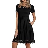 TAOHUADAO Women's Summer Casual Tshirt Dresses Short Sleeve Ruffle Swing Lace Hem Dress with Pockets