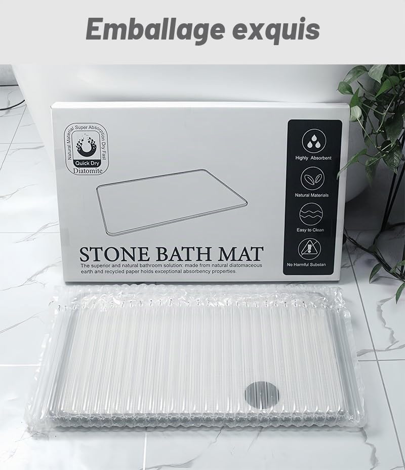 Diatomite Stone Bath Mat Hard 60 x 40 cm Super Absorbent, Easy to Clean, Non-Slip, for Bathroom and Kitchen, Natural Material Quick Drying Ultra Absorbent Non-Slip Modern