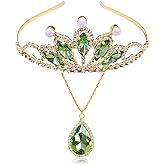 Princess Tiana Costume Tiara Set Green Crown and Necklace Tiana Halloween Outfit Accessories Birthday Gifts