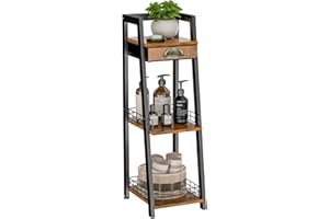 keomaisyto 3-Tier Narrow Bathroom Shelves with Drawer, Bathroom Organizers and Storage, Open Floor Ladder Shelf, Freestanding Tower Slim Standing Unit for Small Spaces