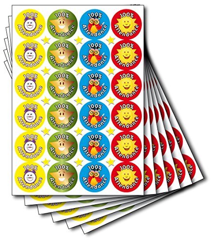 Reward Stickers, '100% attendance' great incentive for good behaviour, teachers, parents