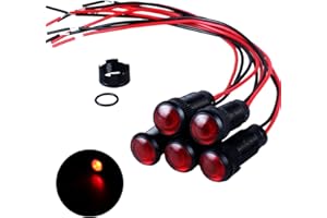 DMWD 5pcs 10mm LED Indicator Light Plastic Black Signal Dot Lamp 12V-24V 2/5" Mounting Hole Size with 15cm/5.9in. Wire (Red LED)