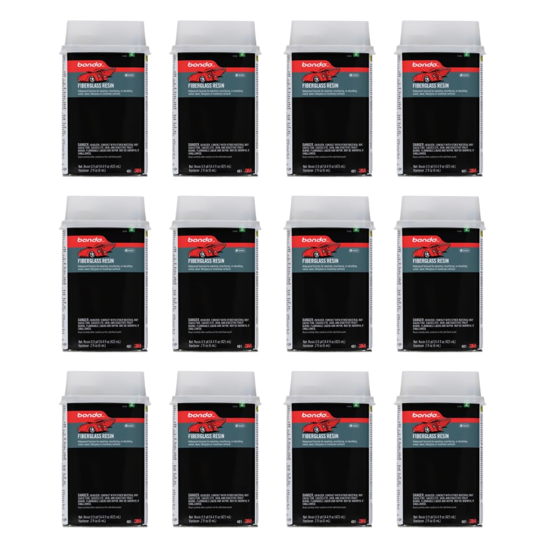 3M Bondo Fiberglass Resin, 2 Stage 2 Repair Kit, 0.9 Pint Each (401), 12 Pack Image