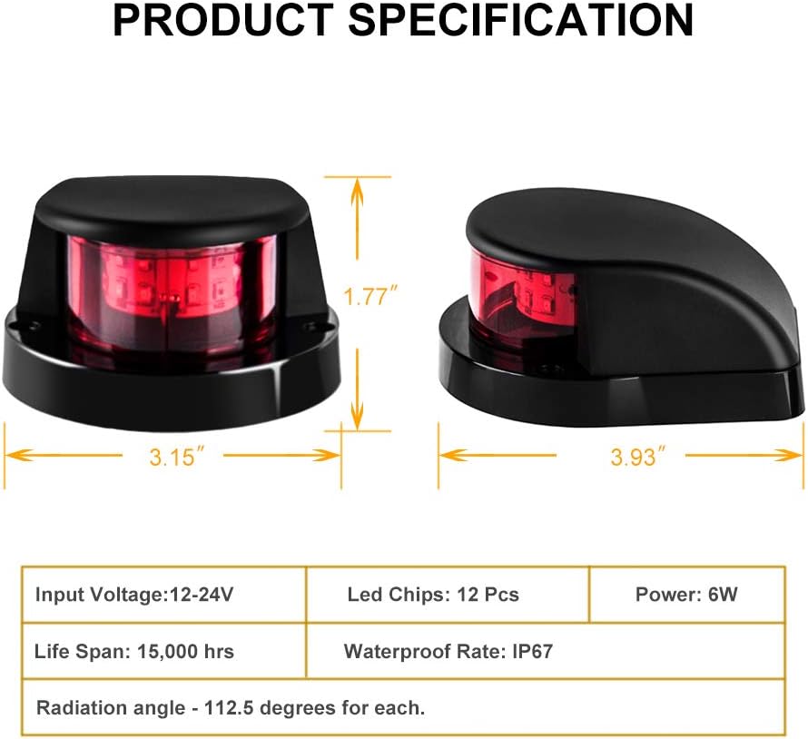 Sebnux LED Boat Navigation Light Boat Port and Starboard Navigation Light for Pontoon and Fishing Boat (Black): Automotive