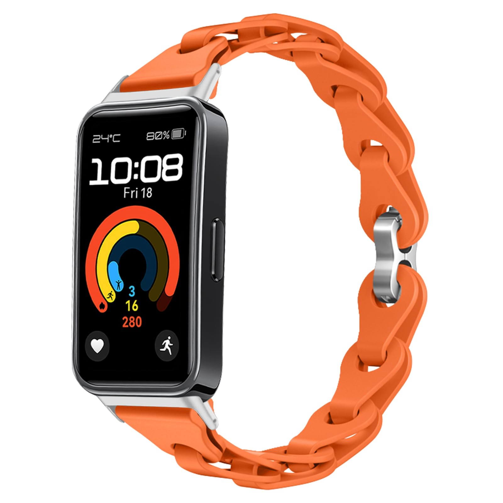 MiKoyi Silicone Watch Strap Compatible with Huawei Band 10/Band 9, Soft Waterproof Breathable Replacement Band, Adjustable Sport Smart Watch Straps for Huawei Band 8, Orange