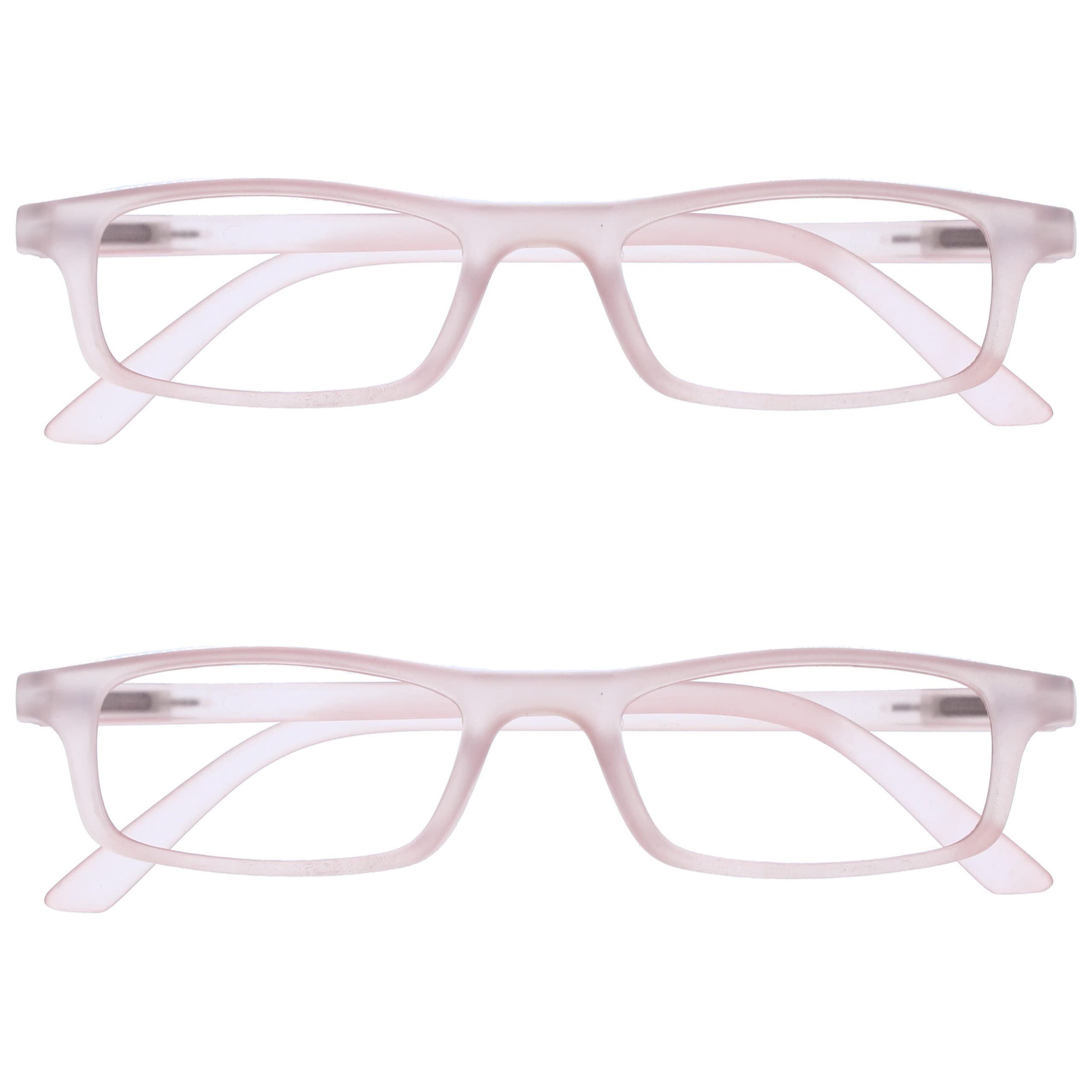OPULIZE Ted Reading Glasses 2 Pack Narrow Matt Lightweight Frame Transparent Baby Pink Spring Hinges Scratch Resistant Mens Womens RR17-4 +2.50 — image 1