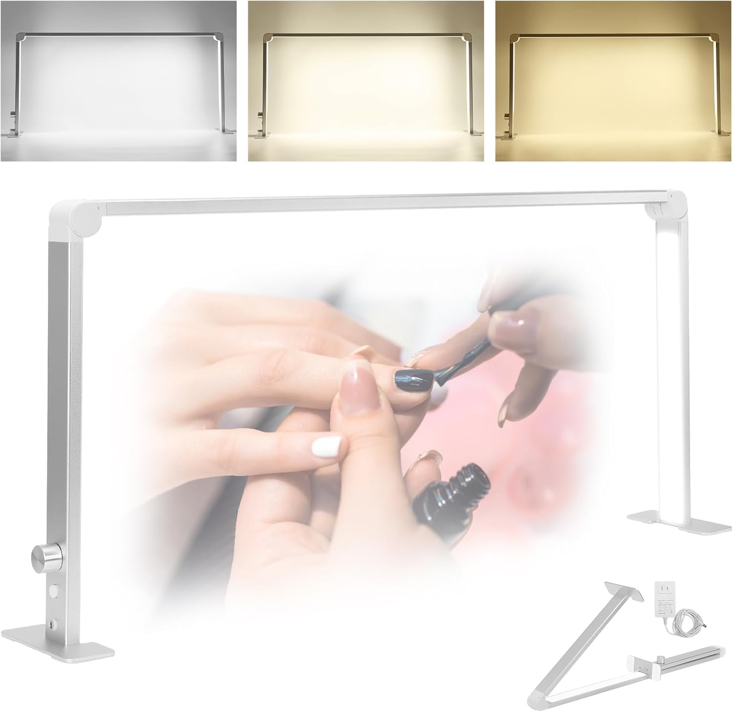 HomdMarket Half Moon Lamp 32inch Square Foldable Nail Desk Lamp 3000K-6000K Dimmable Nail Light for Desk 36W LED Nail Tech Lamp, Desk Light for Nail Tech, Lash Eyelash Extension, Tattoo, Eyebrows