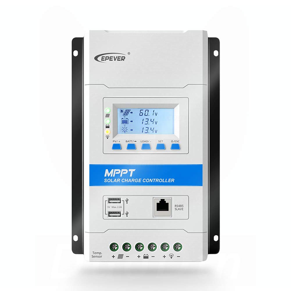 EPEVER® 30A MPPT Solar Charge Controller 12V/24V Automatic Identification System Voltage with LCD Display and Double USB Port for Solar Home System - TRIRON 3210N