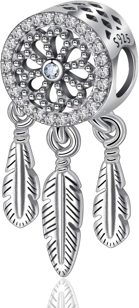 925 Sterling Silver Charms Bead for Bracelets and Necklace CELESTIA Dreamcatcher Feather Spiritual Charm Beads