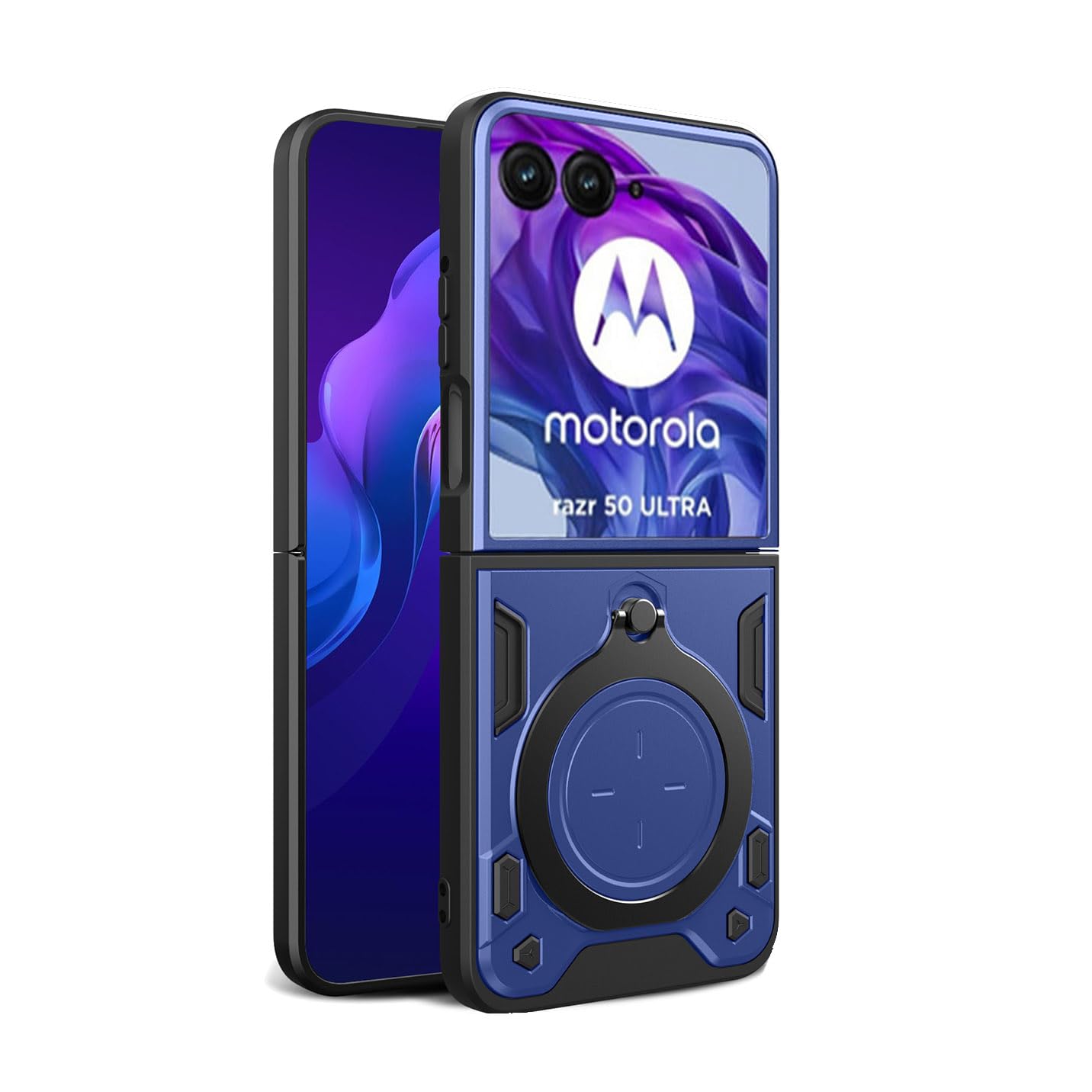 BORYA Case for Motorola Razr 50 Ultra, Shockproof Ultra Thin PC+TPU Silicone Military Anti-drop Cover, with Ring Magnetic Metal Kickstand and Camera Protection Slider. Blue