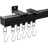 MaKefeile Ceiling Curtain Tracks 9FT,Curtain Track Wall Mount,Ceiling Mounted Sliding Door Curtains Rails Outdoor Extra Long Curtains Rod Room Divider Track for Living Bedroom with Hooks,Black
