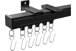 MaKefeile Ceiling Curtain Tracks Ceiling Mounted Heavy-Duty Curtains Rails Room Divider Curtain Track for Living Bedroom Shower Privacy RV Garage Divider Track and Hooks, Black 12ft.