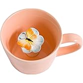 DIHOclub Ceramic Butterfly Cup Hidden 3D Animal Inside Mug,Garden series Handmade Figurine Butterfly Mugs 12OZ(light pink)