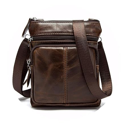 OURBAG Herrentasche Kleine Leder Schultertasche Umhängetasche Handtasche Messenger bag mit Reißverschluss Kaffee