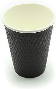 [180 COUNT] 12 Ounce Black Double-Wall Disposable Black Embossed Paper Insulated Cups - Hot Beverage Coffee Espresso Chocolate Cappuccino Latte Cocoa Tea (12 oz Cup, No Lids & Sleeves, Double-Walled)