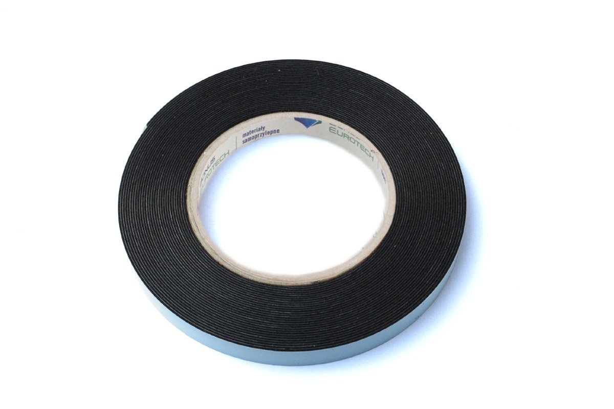 BONUS Eurotech 2BF42.61.0012/010A# Double Sided Self Adhesive Foam Tape, Acrylic Based Adhesion On Both Sides, Width 12 mm, Length 10 m, Foam, Total Thickness 0.8 mm, Black