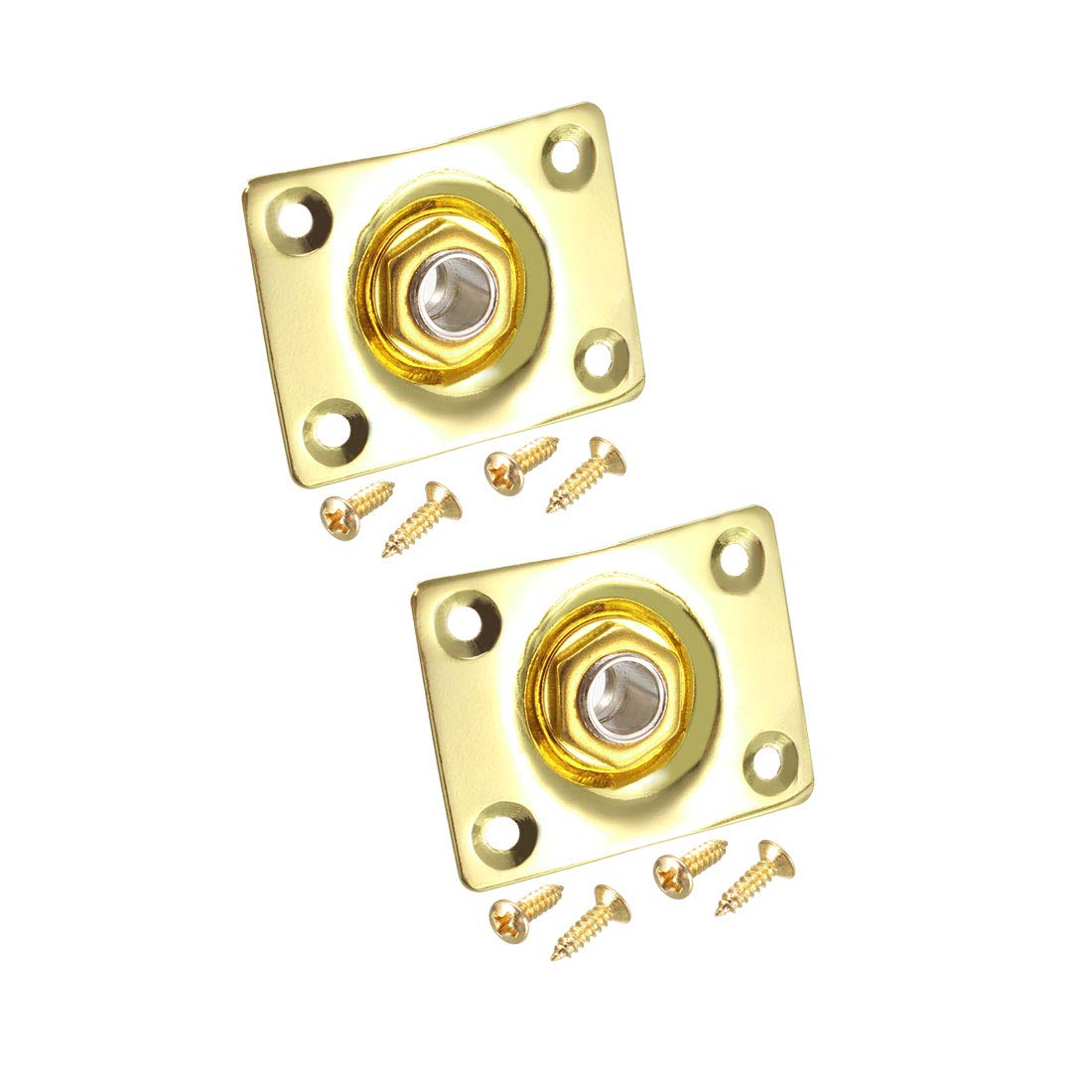 sourcing map 1/4 Inch 6.35mm Guitar Mono Output Jack Plate Input Socket for Electric Guitar, Golden 2Pcs